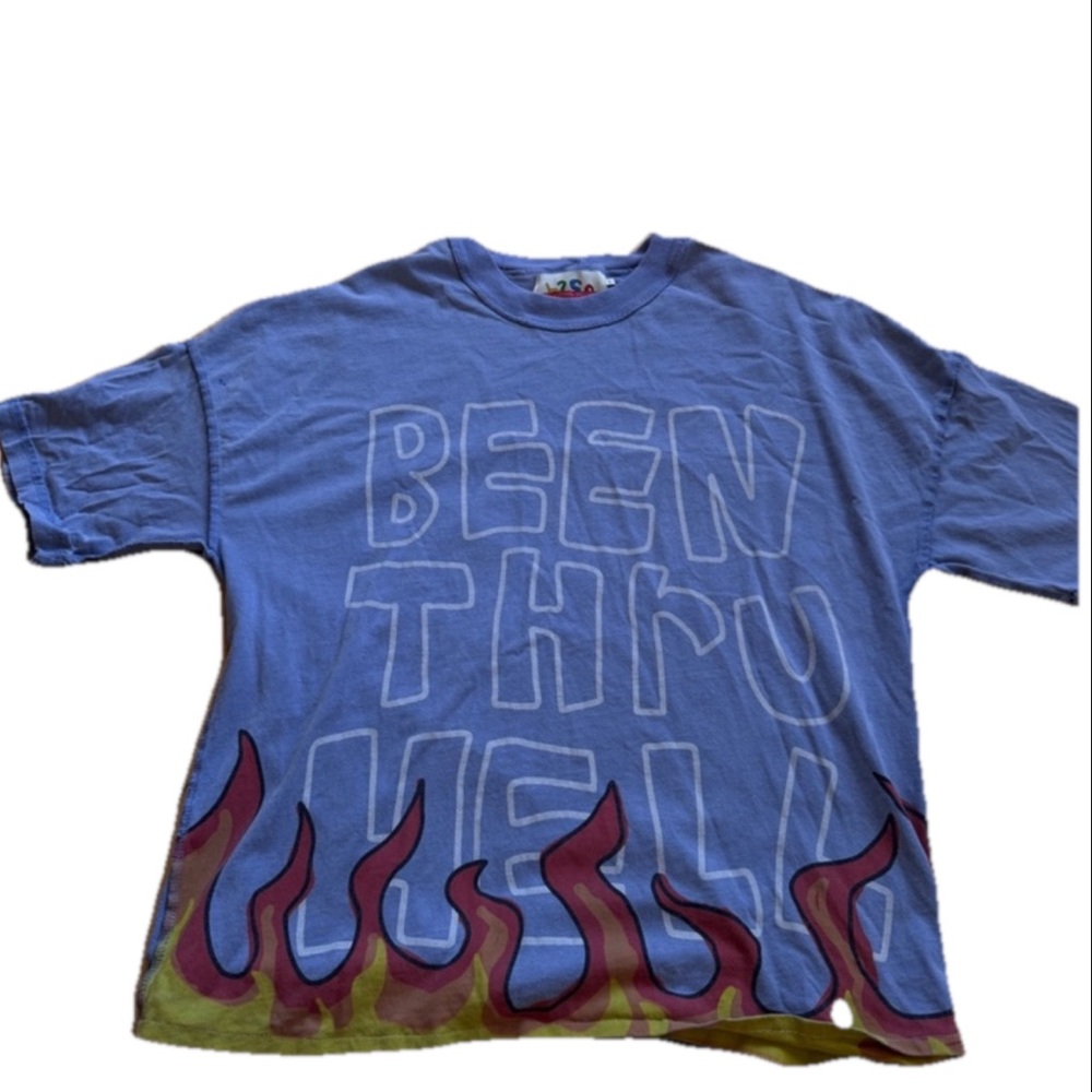Blue Graphic Tee not going back to school with Flame Design